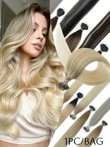 Balayage Grey/Blonde/Brown/Black Ombre & Highlight I Tip Microloop Human Hair Extensions, All Color MIxture Choices, Perfect for Hairstyle DIY, Suitable for All Haircolors, 50 Strands/pack for Volume, Natural Hairpiece