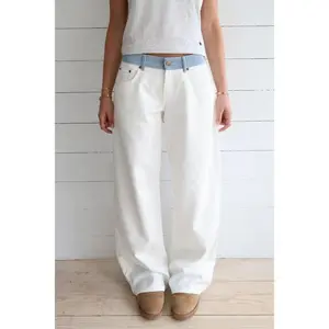 Jodie Jeans White and Blue Solid Color Retro Color Block Waistband Wide Leg Jeans for Women New Loose Straight Leg Casual Pants