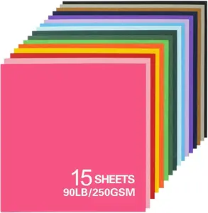 12x12 Cardstock 15sheets Colored Cardstock Assorted 24 Colors, 90 lb/250 gsm Card Stock Colorful Paper for Cricut Machine, Card Making, Scrapbook & DIY Crafts (Colored)