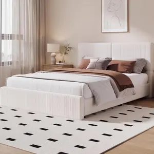 Queen Upholstered Platform Bed Frame with Headboard and 2 Storage Drawers, Faux Leather Low Profile, Strong Wood Slats, Noise-Free, No Box Spring Needed, Easy Assembly