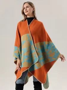 Luxurious Color Block Wrap, Casual Style Travel & Air-Conditioned Room Shawl, Elegant Cozy Shoulder Cape