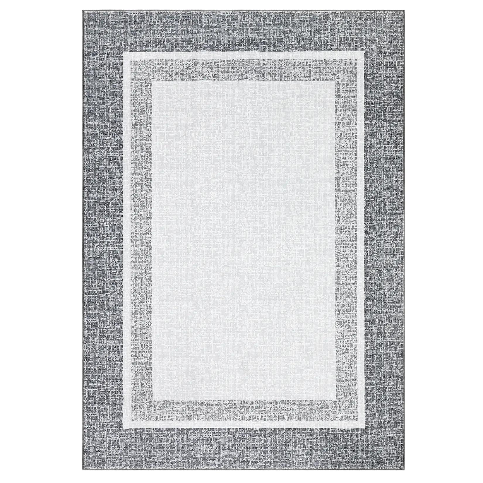 Dark Grey Indoor Modern Soft Non Slip Geometric Bordered Area Rug Washable Throw Carpet 9 x 12(ft)
