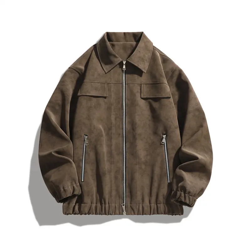 Men’s suede jacket, vintage casual baseball jacket, street style loose fit, windproof workwear jacket, hip-hop everyday commuter trendy outerwear
