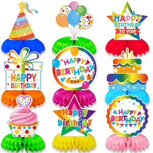 9 Pieces Colorful Happy Birthday Decorations Rainbow Centerpiece Decorations Table Decorations Table Topper Birthday Pom Poms for Birthday Party Decorations Baby Shower Decorations