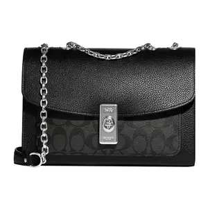 Coach Lane Classic Monogram Turn-Lock Flap Crossbody Bag for Women in Black
