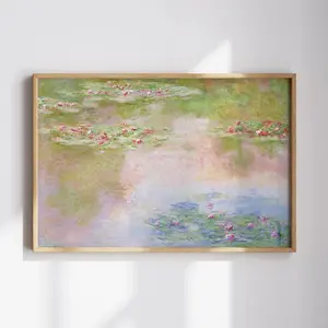 Claude Monet Water Lilies Print _ Impressionist Landscape Painting _ Pink Garden Wall Art _ Floral Poster _ Monet