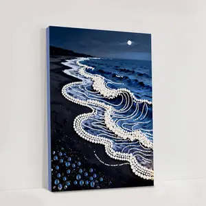 Romantic Moonlight Beach Cartoon Pearl Painting, 30x40cm DIY Handmade Gift, Perfect for Valentine's Day, No Frame Included, Diamond Painting Kits