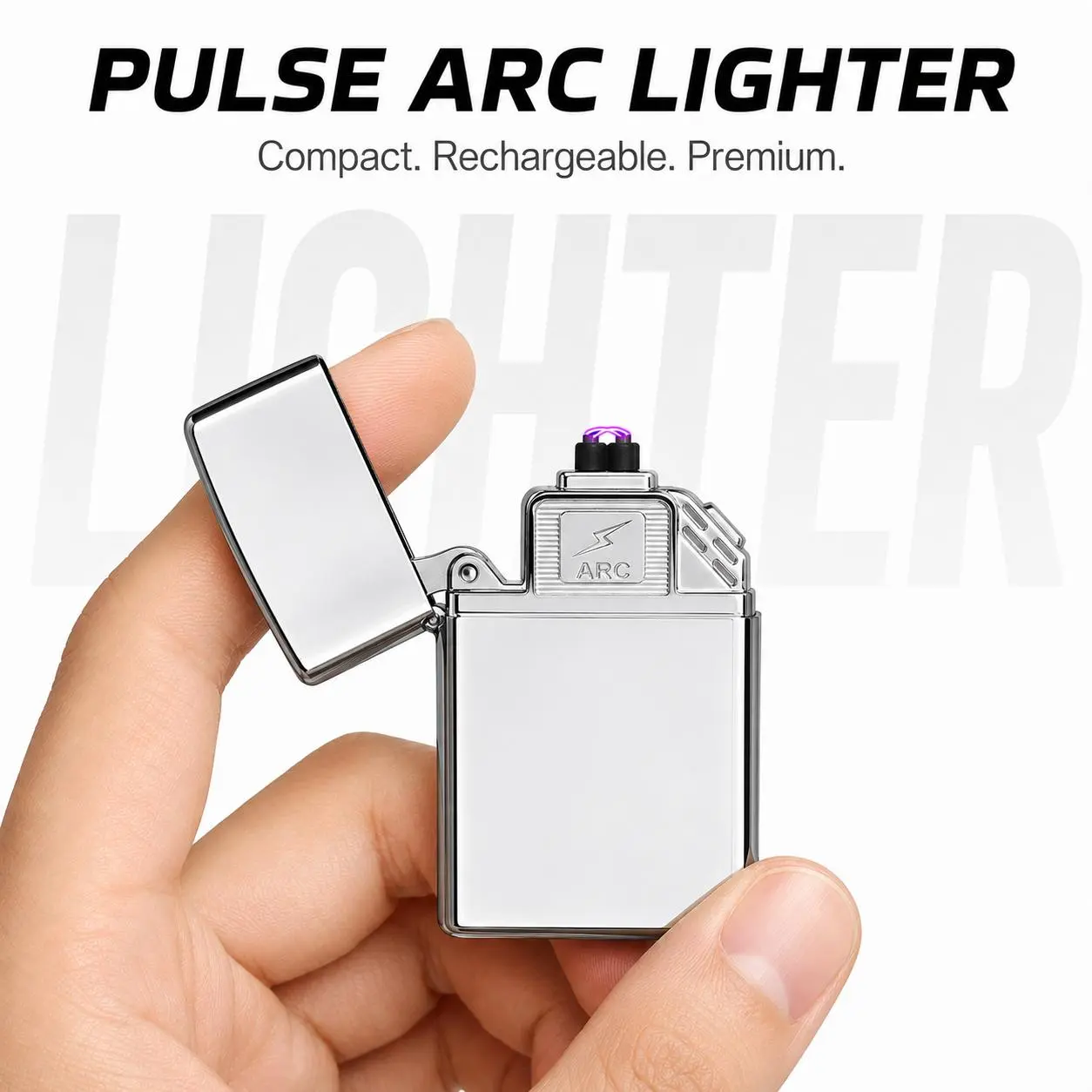 Rechargeable Electronic Lighter with Double Arc Ignition, Sleek Solid Body, Windproof Design for Outdoor Camping & Hiking Enthusiasts, Gift Boxed with Decor Ornaments