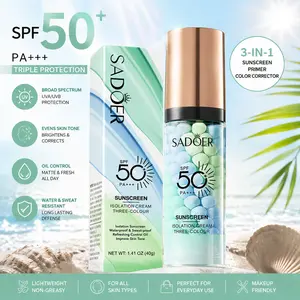 SPF 50+ Sunscreen Face Primer – 3-in-1 Color Corrector, Oil Control, Pore-Blurring Pre-Makeup Base for Luminous Even Skin Tone（Summervibes）