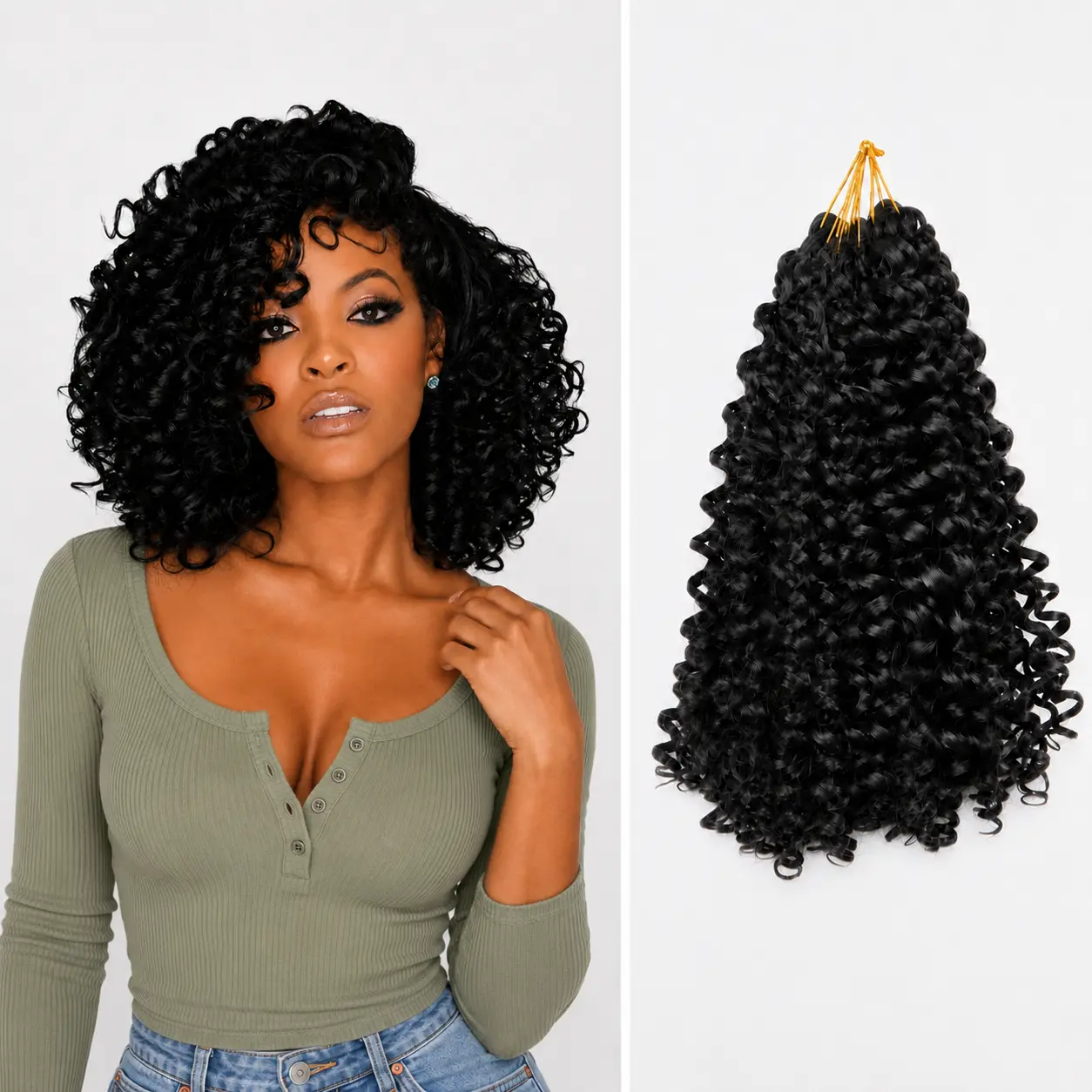 Black Color 7 Packs GoGo Curl Crochet Hair 10 Inch Short Curly Crochet Hair Synthetic Bohemian Crochet Braids Water Wave Hair Extensions for Women Natural Black Deep Wave Braiding Hair