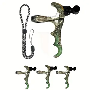 An aluminum alloy four-finger camouflage bow release aid, with a comfortable wrist strap, suitable for hunting/target practice bow accessories - 360-degree adjustable thumb compound bow release.