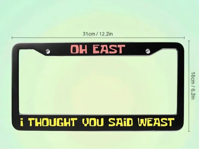 [SpongeBob Funny Quote Style] Oh East I Thought You Said Weast License Plate Frame, Funny Cartoon Car Tag Holder, Custom Vehicle Accessory, Novelty Auto Decor Gift for SpongeBob Fans