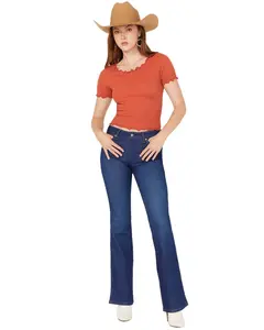 Wrangler Women's Dark Wash Straight Forward Westward Mid Rise Bootcut Stretch - 112358201