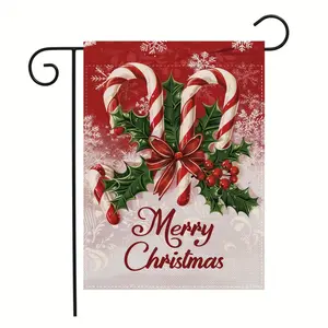 1 Christmas Garden Flag - 30.48x 45.72cm Double-Sided Polyester Holiday Yard Flag, Featuring Festive Holly, Berries, and Regular Script Letters, Fade-Resistant Outdoor/Indoor Seasonal Party Decoration, Suitable for Garden, Patio, or Home