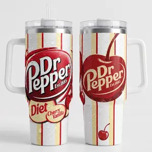 Diet Dr Pepper Cherry Vanilla Tumbler Cup, A Rich Cherry Flavor With A Hint Of Refreshing Vanilla, Cherry Graphic Mug, Insulated Stainless Steel Coffee Travel Cup With Handle, 40oz Ice Cold Water Bottle With Straw, Sugar Free Soda Fan Gift For Wife Her