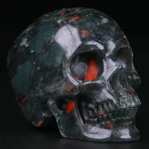 2.0 " African Bloodstone Carved Crystal Skull,Super Realistic, Crystal Healing