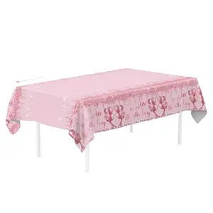 Birthday Party Plastic Tablecloth, Happy Birthday Disposable Table Cover, Sparkling Diamond Pattern, Women's Birthday Decoration, Birthday Party Decorations, 219.99x130.0cm