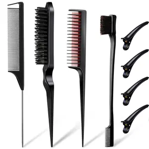 rat tail comb 8 Pcs Hair Styling Set for Women, Girls, and Stylists: Teasing Brush, Edge Brush, Triple Comb, Rat Tail Comb with Clips