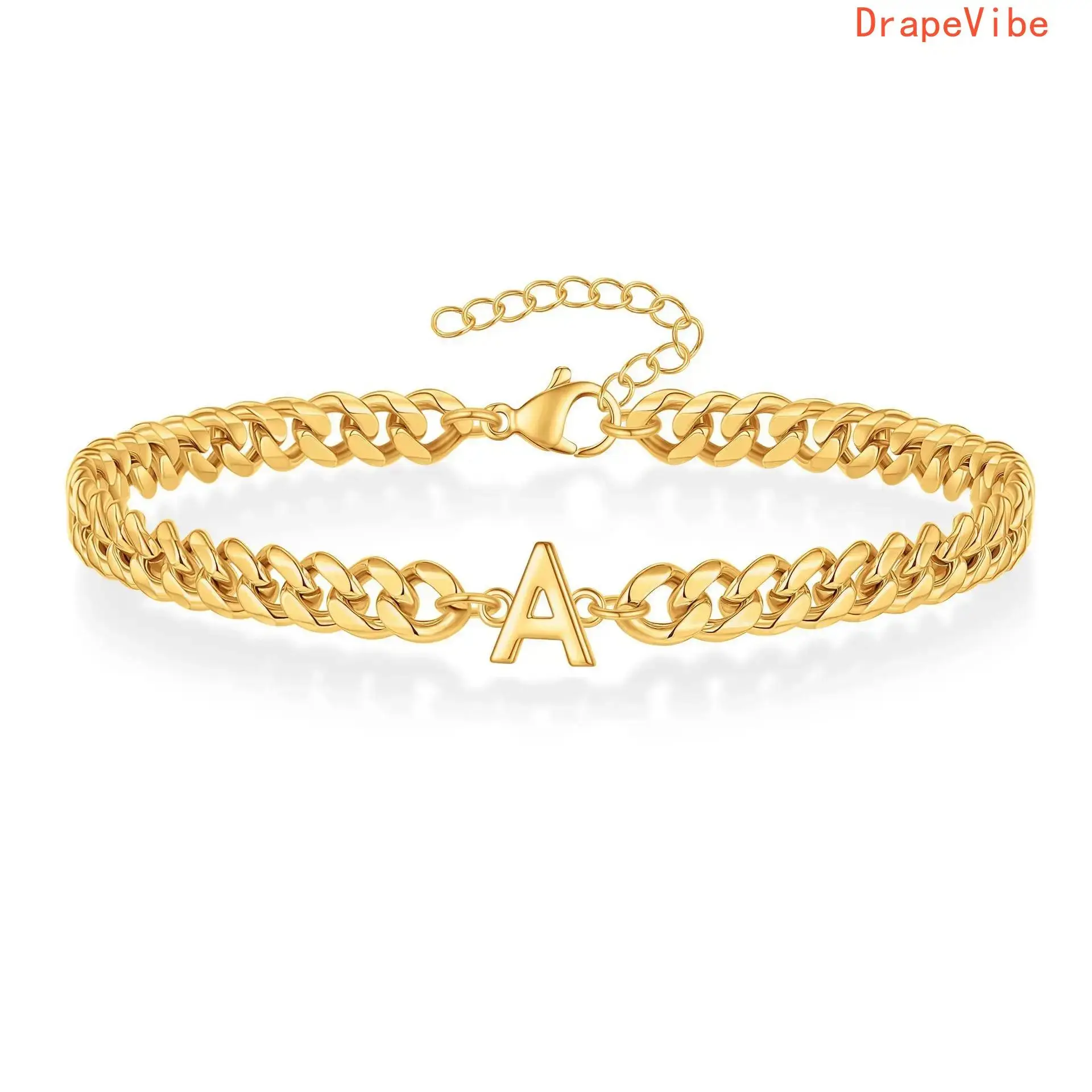 Stainless Steel 26 Initials Cuban Chain Bracelet Non-Fading Couple Jewelry For Men Stainless Steel 26 Initials Cuban Chain Bracelet Non-Fading Couple Jewelry For Men