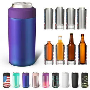 Universal Can Cooler - Fits  - For Regular 12 & 16 oz or Slim-Size Bottles - Insulated Double-Walled Stainless Steel (Nebula)
