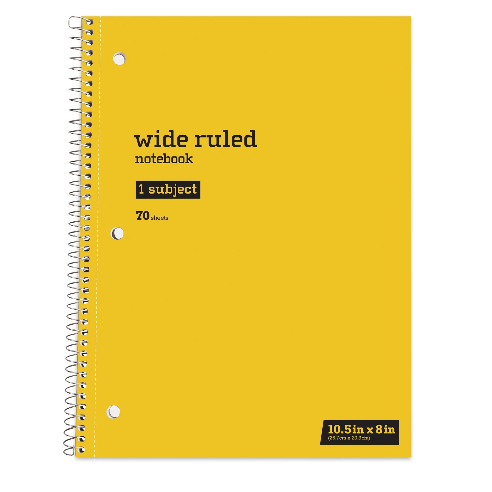 Just Basics® Spiral Notebook, 8" x 10-1/2", Wide Ruled, 70 Sheets, Yellow