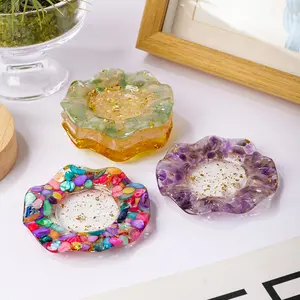 Natural Crystal Reiki Bowl Flower Plate, Resin Healing Stone for Meditation & Energy Cleansing, Home Decor Accessory