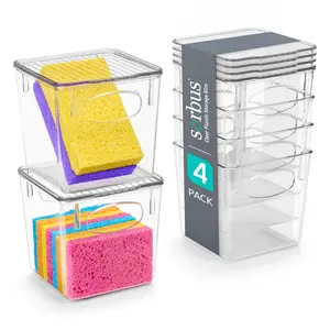 Sorbus Small Storage Bins with Lids for Laundry Room, 4 Pack - Clear Plastic Stackable Organizer Boxes Container Kitchen Set