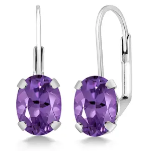 Gem Stone King 2-4 Cttw Oval Drop Dangle Earrings for Women | 925 Sterling Silver | 8X6MM Oval | Genuine Gemstone Birthstone Leverback Earrings | Fine Jewelry Gifts for Mom Wife Her