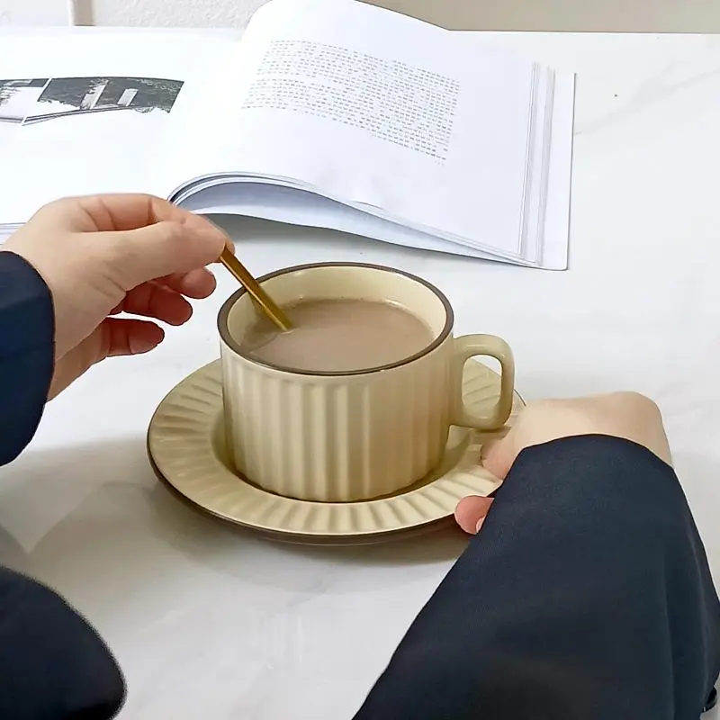 Vintage Coffee Cup & Saucer Set, Ceramic Coffee Mug Set, Afternoon Tea Cup & Saucer, Drinking Supplies for Home Office Use, Drinkware