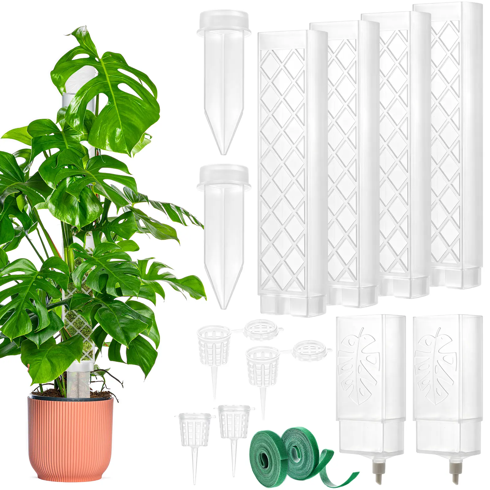 4PCS Stackable D-Shape Self-Watering Moss Poles, Garden Plant Support for Monstera & Climbing Plants