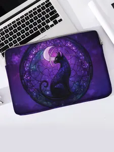 Cat Pattern Printed Laptop Bag, Soft Notebook Cover, Fits Laptops, Tablets, Zippered Storage Pouch, Casual Style, All Seasons, Laptop Sleeve