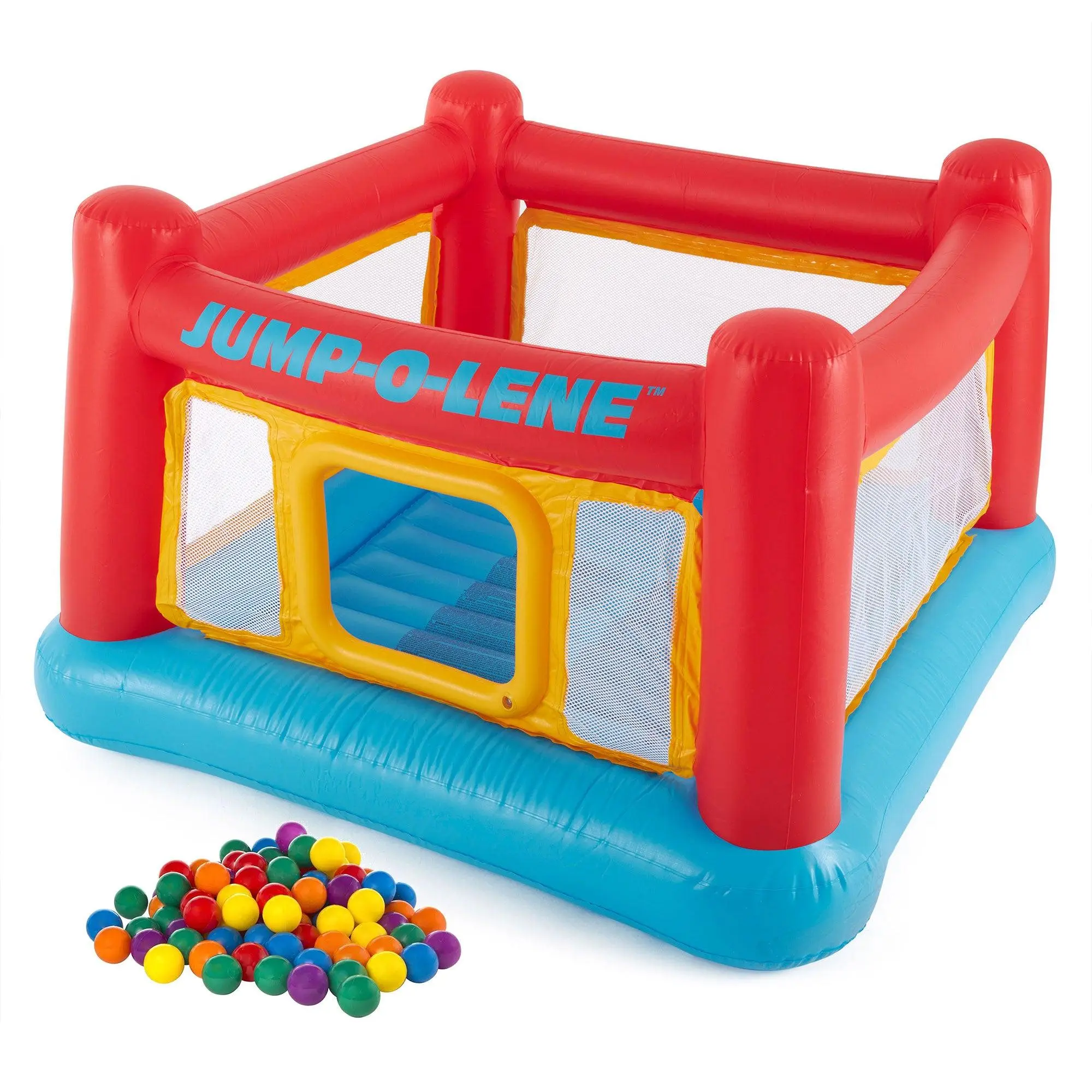 Intex Inflatable Jump-O-Lene Bounce House w/Multi-Colored Fun Ballz, 100 Pack Intex Inflatable Jump-O-Lene Bounce House w/Multi-Colored Fun Ballz, 100 Pack