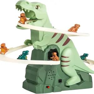Dinosaur Chasing Race Track- 6 Mini Dino Cars & Flexible Race Track Set,Dinosaur Climbing Slide Music Toy, Electric Dinosaur Roller Coaster with Light and Music Electric Race Track Game Fun Track Slide