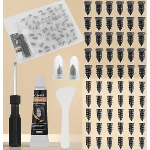 60PCS Car Tire Repair Rubber Nail Kit,Self-Tapping Tire Plug Kit Includes Tires Repairs Screws/Screwdrivers/Glue,Professional Tires Repair Screws Kits for Cars/Motorcycle