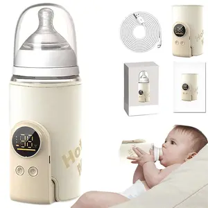 Portable Baby Bottle Warmer with Temperature Monitor, 6 Adjustable Settings, USB Rechargeable, Night Light, Essential Travel Accessory, Fast Bottle Warmers