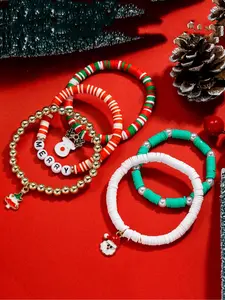 Christmas Themed Beaded Bracelet, Fashionable Letter & Santa Claus & Tree Charm Beaded Bracelet for Women & Girls, Holiday Birthday Gift