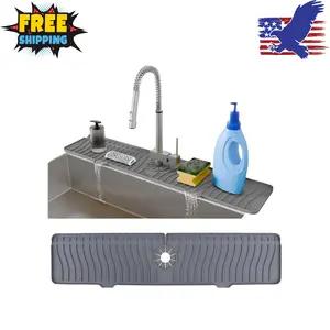 24 Inch Longer Faucet Mat for Kitchen Sink, Silicone Sink Faucet Mat Splash Guard 5° Slope Premium