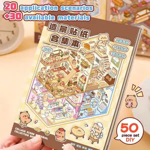 Mini Scenery Sticker Book, 1 Set Miniature House Sticker with 20 Scene Cards and 30 Stickers, Creative Decoration Supplies, Scrapbooking