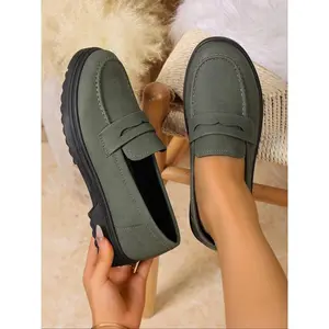 Women's Fashion Slip-On PU Leather Loafers, Business Casual Soft Sole Anti-Slip Shoes, Comfortable British Style Design for Daily Wear