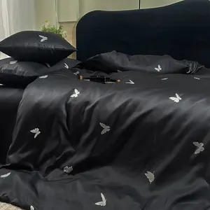 2025 Summer Comfortable Washed Silk Butterfly Zebra Four-Piece Set Black Cool Bed Sheets and Duvet Cover Bedding