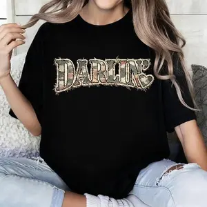 100 Percent Cotton Casual Style T Shirt Darling Text Design For Everyday Wear And Gift For Her # Darlin
