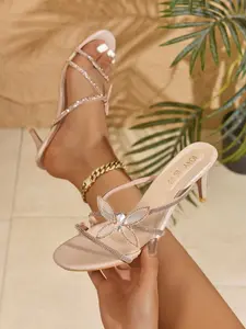 Elegant Water Drill Butterfly High Heel Sandals, Fairy Style One Strap Thin Heels, Summer Outdoor Sexy Women's Shoes