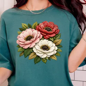 Faux Embroidered Flowers- Full Color DTF Transfer