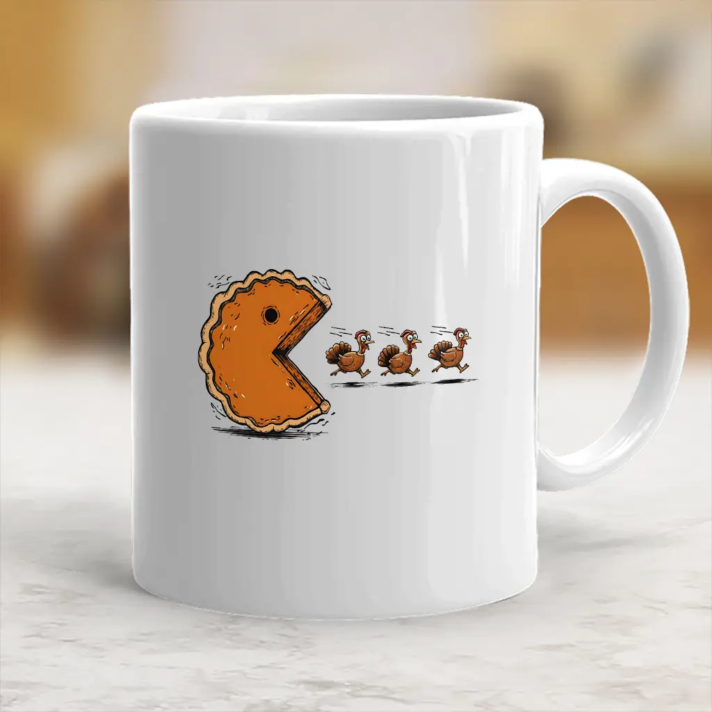 Stylish Reusable Ceramic Coffee Cup, Funny Printed Pumpkin Pie and Turkey Design Thanksgiving Drink Mug, Holiday Gift - scs16022