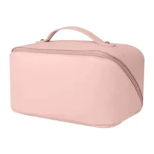 Pink Expandable Travel Toiletry Bag (Women's) — A multi-pocket cosmetic organizer featuring a sturdy carrying handle; perfect for luggage packing, gym use, business trips, and vacations—making it a thoughtful gift for her.
