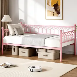 Garvee Twin Size Daybed and Sofa Bed Frame with Heavy Duty Metal Steel Slat Support, Space Saving Design, Easy Assembly, Available with Trundle, Charging Station, LED Lights, and Locking Caster Wheels for Small Spaces