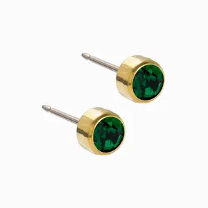 Blomdahl | Hypoallergenic | Golden Titanium Bezel Emerald Stud Earrings | Best Choice For Sensitive Ears
