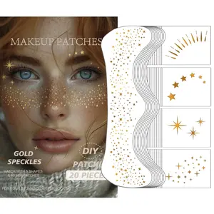 20 Pcs Gold Face Makeup Patches, Glitter Freckles Face Tattoo, Glitter Freckles, Sparkle Makeup Patches, Waterproof Face Glitter Speckles Patches