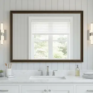 Spaco Retro Copper-Finish Wall-Mounted Rectangular Mirror – 30" x 40" Vintage-Inspired Decor with Antique Brass Accents, for Living Room, Bedroom or Entryway