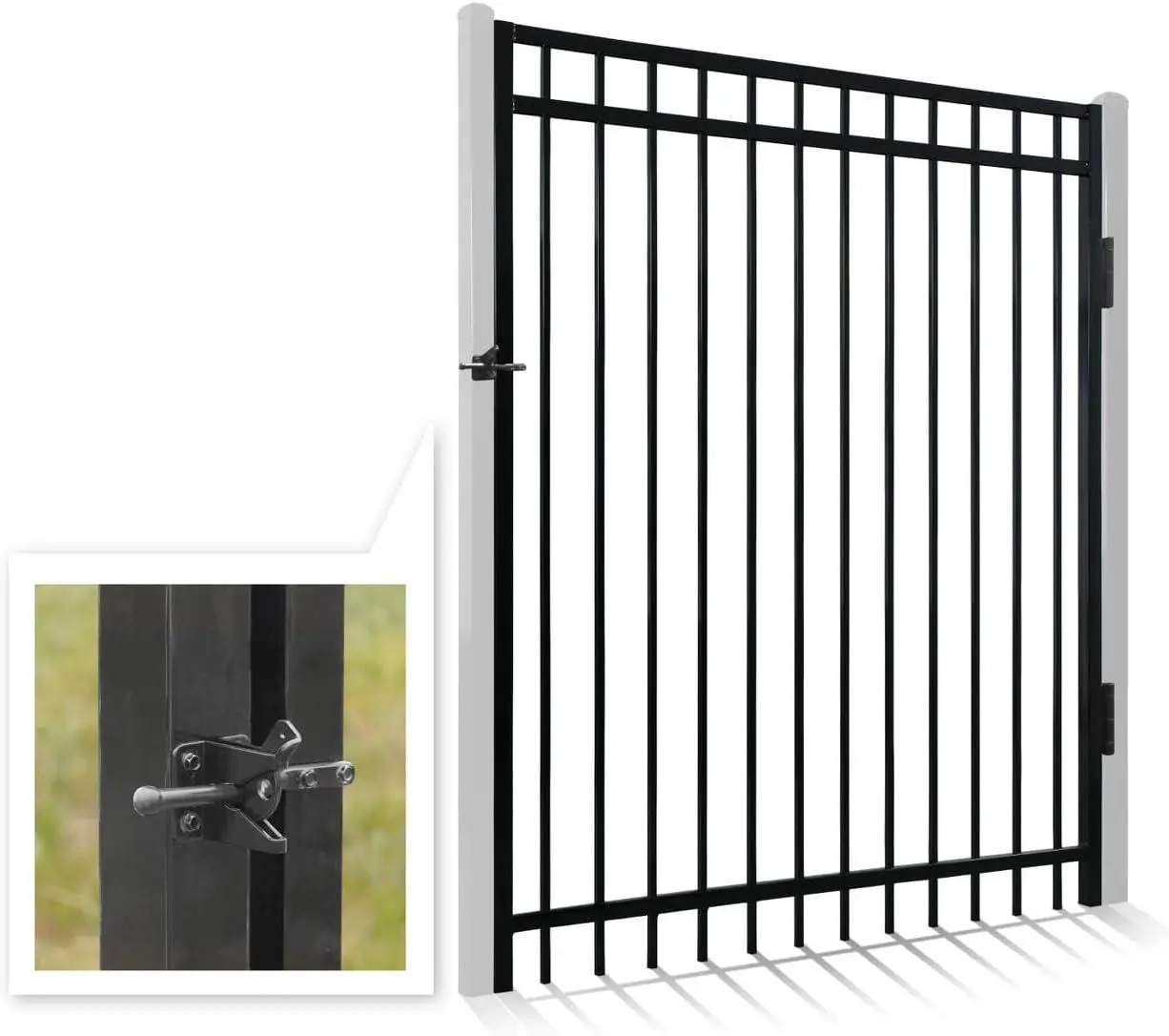 Fencer Wire Heavy Duty Flat Top Fence Gate, 5FT Width Outdoor Fence Gate, Outdoor Anti-Rust Metal Steel Gate for Fencing Barrier, Decorative Garden Gate with Gate Lock